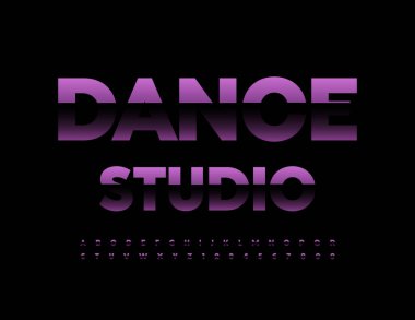 Modern yaratıcı Yazı Tipi ile vektör tarzı poster dans stüdyosu. Parlak Koyu Mor Alfabe Harfleri ve Sayıları Ayarlandı