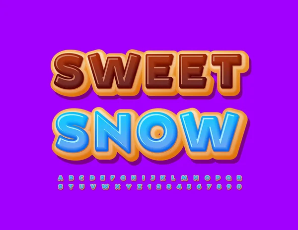 Vector Funny Sign Sweet Snow Unique Donut Font Blue Glazed — Stock Vector