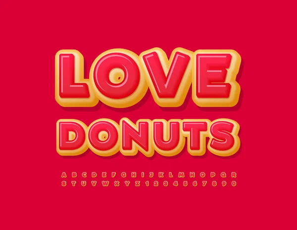Wektor Uroczy Znak Love Donuts Jasna Czcionka Oblodzenia Zestaw Liter — Wektor stockowy