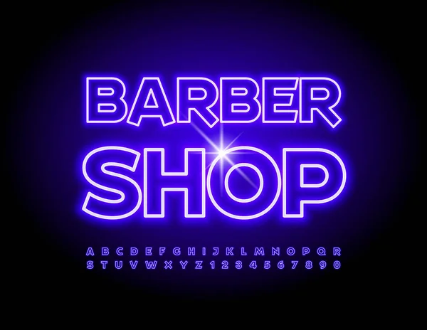 Vector Bright Banner Barber Shop Unique Neon Font Glowing Alphabet — 图库矢量图片