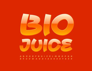 Oyuncu logosu Bio Juice. Yaratıcı Turuncu Yazı Tipi. Parlak Alfabe Harfleri ve Sayıları Ayarlandı