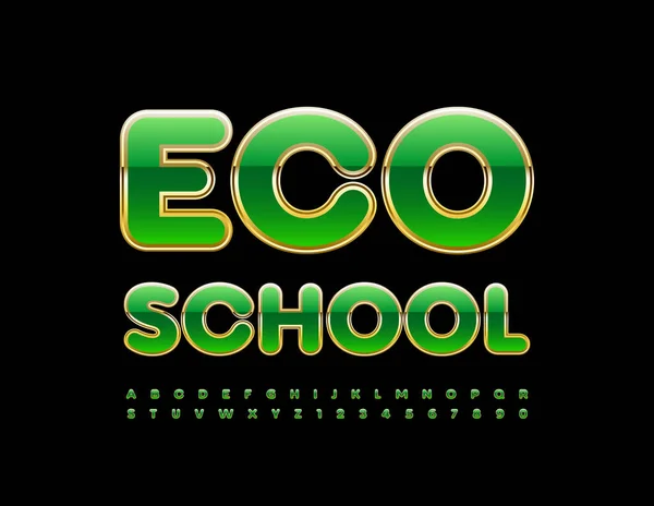 Vector Nowoczesny Szablon Eco School Premium Green Gold Font Luksusowy — Wektor stockowy