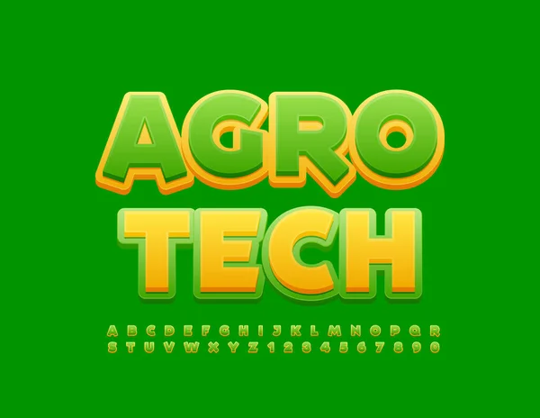 Affiche Vectorielle Colorée Agro Tech Police Jaune Verte Lettres Chiffres — Image vectorielle