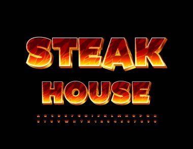 Vector creative emblem Spicy Food. 3D Abstract Font. Flaming pattern Alphabet Letters and Numbers set