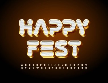 Vektör lüks tabelası Mutlu Festivaller. Chic White ve Golden 3D Font. Sanatsal Alfabe Harfleri ve Sayıları Ayarlandı