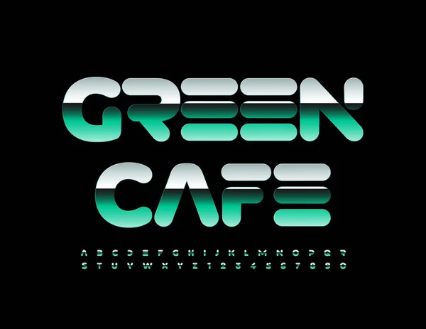 ベクトル高級ロゴグリーンカフェ トレンディーなメタリックフォント 芸術的アルファベット文字と数字 — ストックベクタ