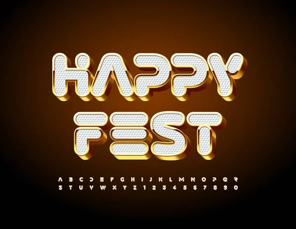 Vector Luxury Sign Happy Fest Chic White Golden Font Artistic — Stock Vector