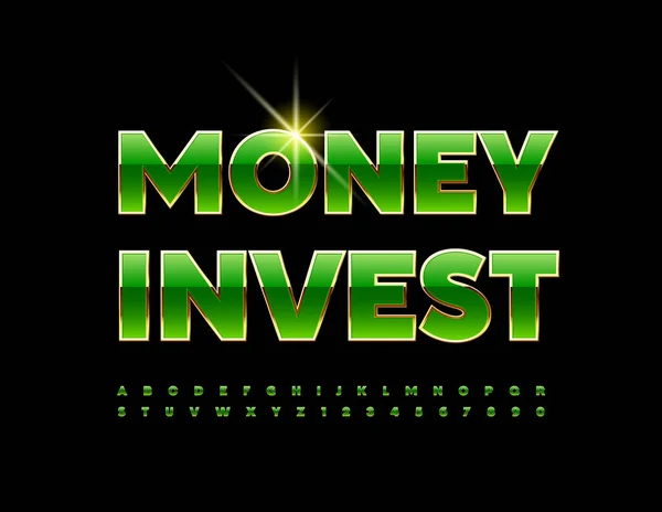 Vector Chic Emblem Money Invest Green Golden Stylish Font Luxury — Stock vektor