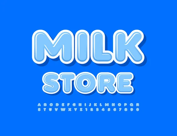 Logotipo Criativo Vector Milk Store Bonita Fonte Azul Estilo Moderno —  Vetores de Stock