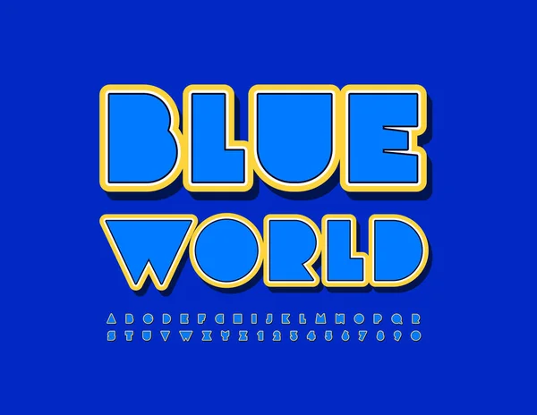 Векторный Стильный Emblem Blue World Современный Синий Шрифт Творческий Набор — стоковый вектор