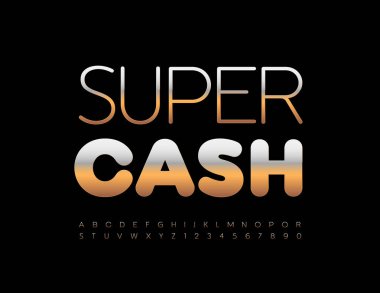 Vektör Altın Logo Süper Para. Modern Şık Alfabe Harfleri ve Sayıları. Eşsiz 3B Yazıtipi