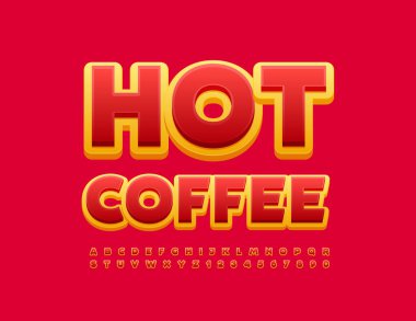 Vektör pankartı sıcak kahve. Yaratıcı Harfler, Sayılar ve Semboller. Parlak Kırmızı 3B Yazıtipi