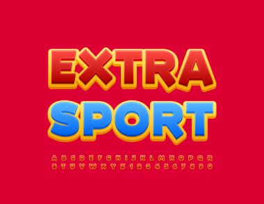 Parlak Yazıtipi ile ekstra spor üreten vektör logosu. Kırmızı ve Mavi Alfabe Harfleri ve Sayıları Ayarlandı