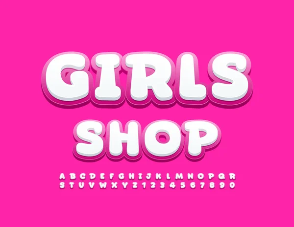 矢量明亮的横幅女孩商店 创意3D字体 繁体字字母及数字 — 图库矢量图片