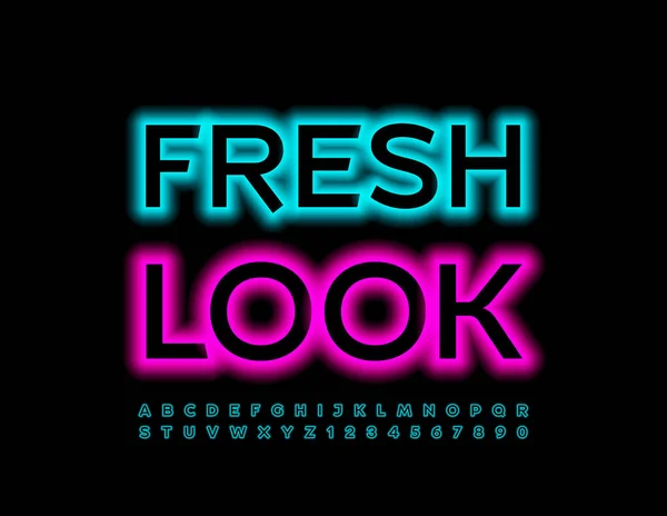 Vektor Fényes Embléma Fresh Look Világító Fény Font Neon Ábécé — Stock Vector