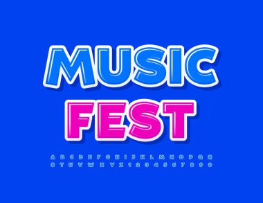 Vektör yaratıcı broşür Müzik Festivali. Mavi soyut harfler ve sayılar. Moda Sanatsal Yazıtipi