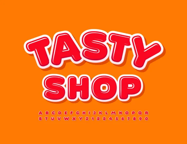 Tasty Shop Red Alphabet Letters Numbers Letters Set 빛나는 — 스톡 벡터