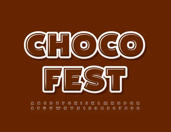 Vettore Divertente Volantino Choco Fest Font Marrone Lucido Set Lettere — Vettoriale Stock