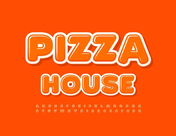 Vector Bright Sign Pizza House Orange Creative Font Set Glossy — Stock Vector
