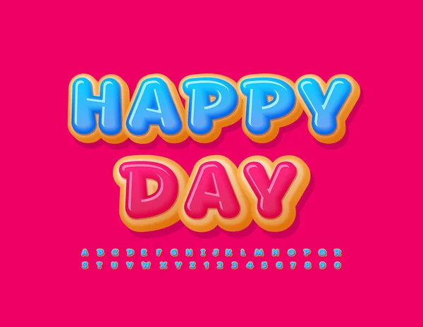 Logo Colorato Vettoriale Happy Day Caratteri Luminosi Bambini Lettere Numeri — Vettoriale Stock