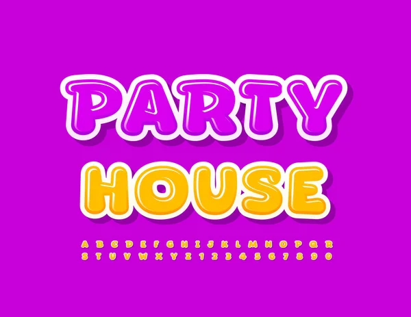 Vector Brillante Cartel Party House Funny Fuente Mayúscula Letras Números — Vector de stock