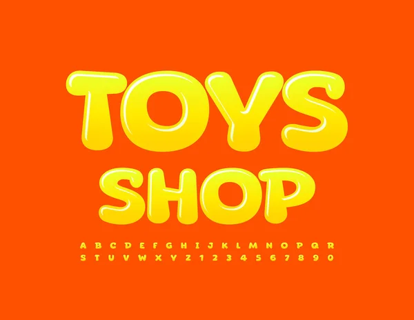 矢量明亮的标志玩具商店 黄色现代字体 小巧的字母及数字集 — 图库矢量图片
