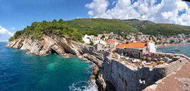 View of the cliffs from Castello fortress in Petrovac. Location: Petrovac town, Montenegro, Balkans, Europe clipart