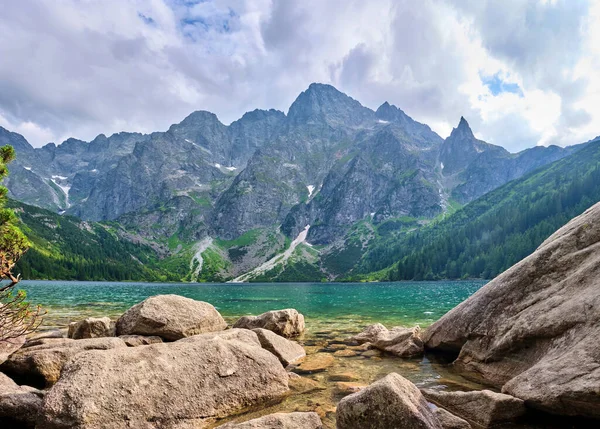 Beautiful Landscape Lake Morske Oko Sea Eye Clear Sunny Day — Stock Photo, Image