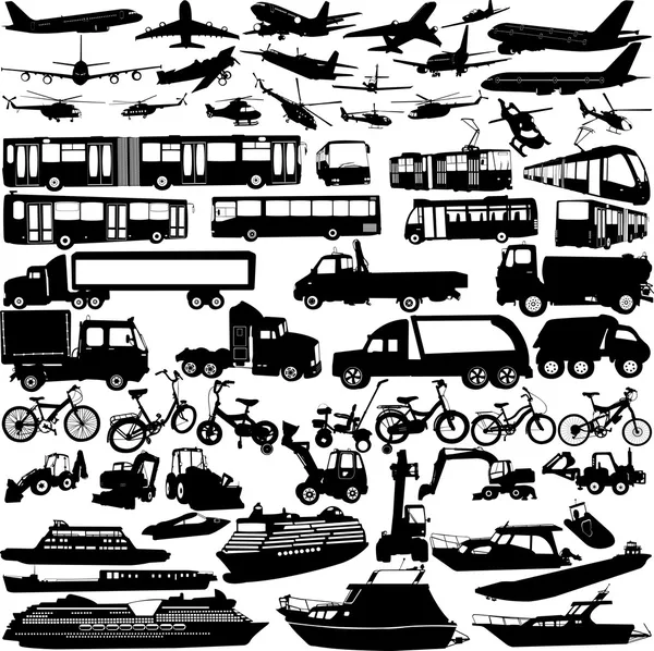 Siluetas de transporte — Vector de stock