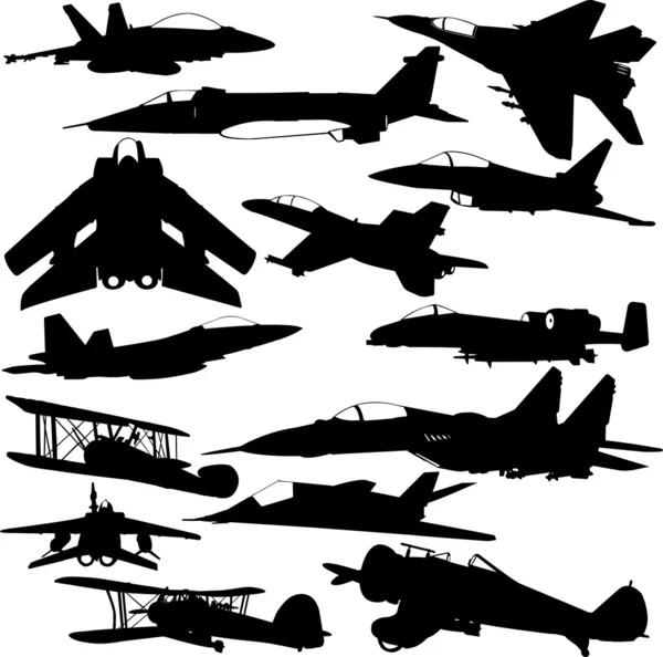 Colección de aviones militares — Vector de stock