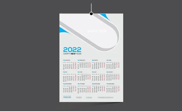 サイアンカラー12ヶ月の壁ベクトルカレンダー2022使用の任意の種類のデザイン — ストックベクタ