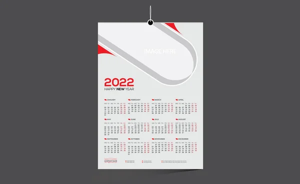 Diseño Rojo Coloreado Del Calendario 2022 Del Vector Pared Meses — Vector de stock