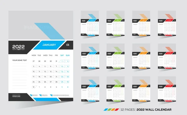 Farbige Monate Seiten 2022 Wandkalender Design Für Den Persönlichen Oder — Stockvektor
