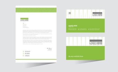 yeşil renkli vektör antetli başlığı ve herhangi bir kullanım için kartvizit tasarımı