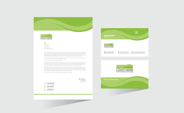 векторные бланки зеленого цвета и дизайн визитной карточки для любого использования