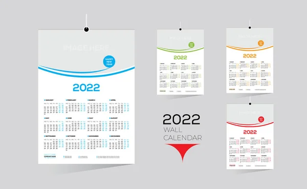 Colorati Mesi 2022 Calendario Parete Qualsiasi Tipo Utilizzo — Vettoriale Stock