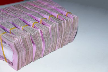 bangladeshi bank note bundle stock on bank