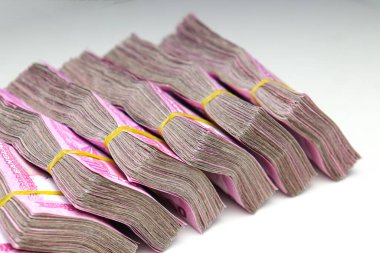 bangladeshi bank note bundle stock on bank