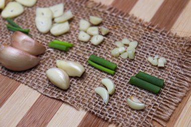 fresh and healthy garlic with tree on kitchen for cooking
