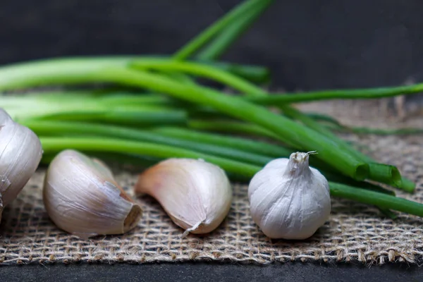 Fresh Healthy Garlic Tree Kitchen Cooking — Fotografia de Stock