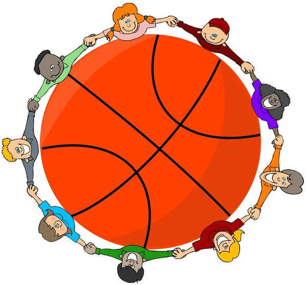 Kinderen rond een basketbal — Stockfoto