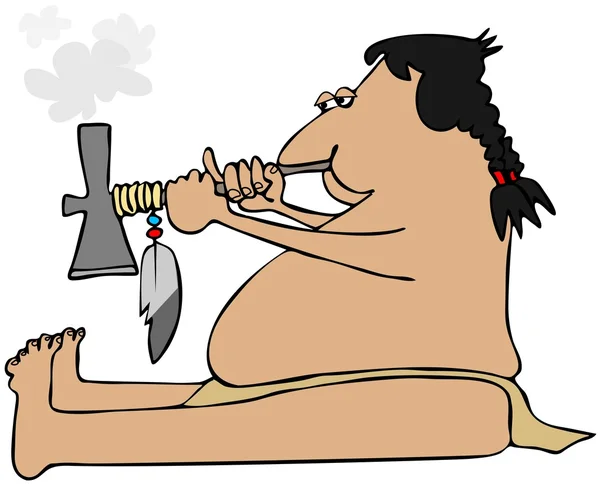 Indian smoking a tomahawk peacepipe — Stock Photo, Image