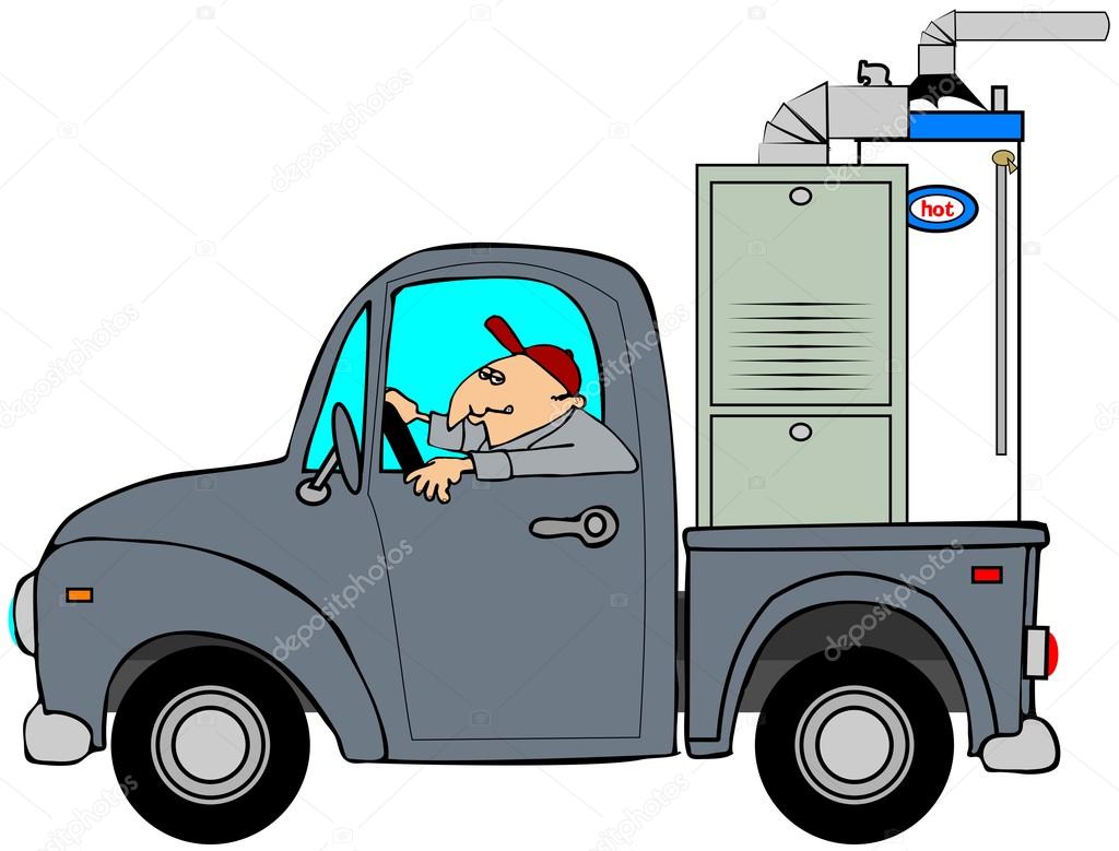 Truck hauling a furnace and water heater