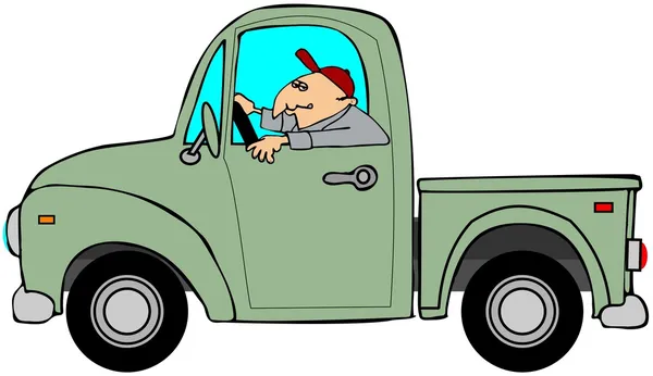 男子驾驶旧的绿色卡车 — 图库照片