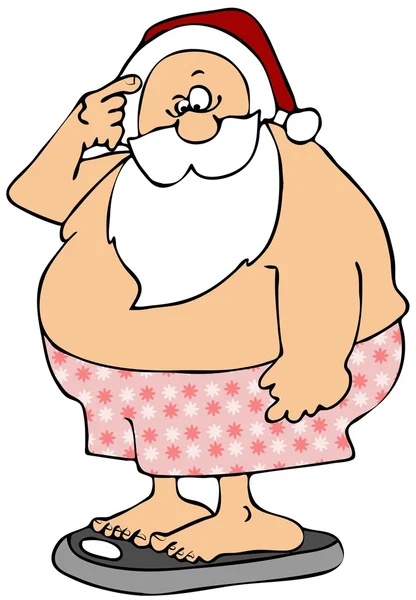 Noel Baba ayakta banyo üzerinde ölçekler