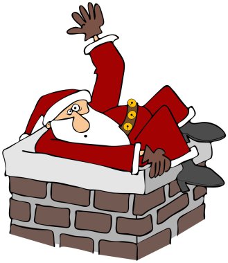 Santa stuck in a chimney clipart