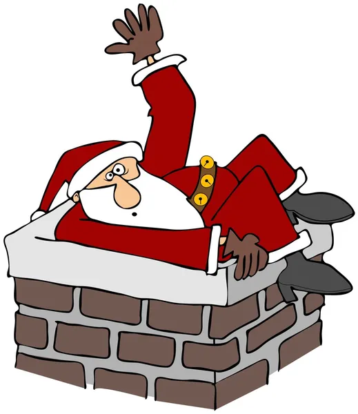 Noel Baba bir bacanın içinde sıkışmış — Stok fotoğraf