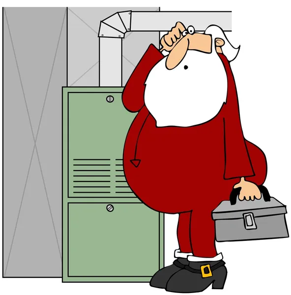 Santa fixing a furnace — Stock Photo, Image