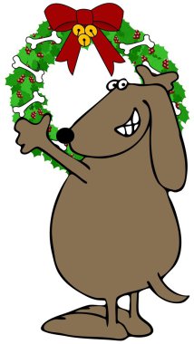 köpek Noel çelenk asılı