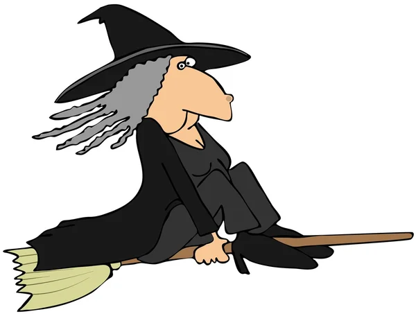 Witch on a broom — Stock Photo, Image